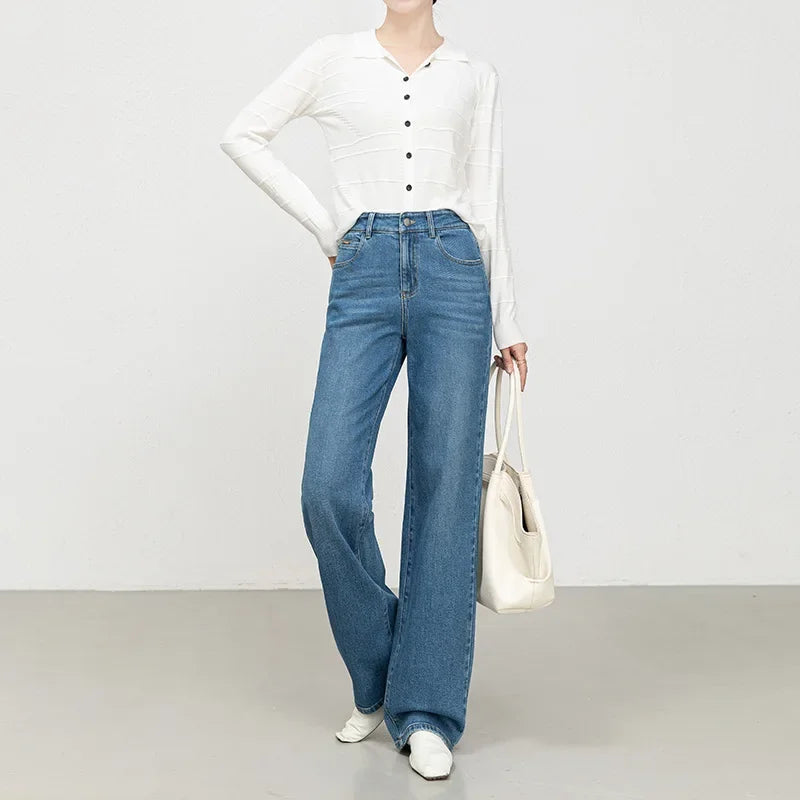 High Waist Straight Leg Jeans Women's Fashionable Denim Wide Leg Pants Slimming Narrow Version Floor-Length Autumn New Arrival.
