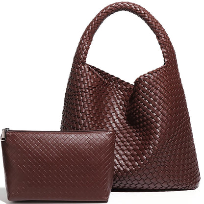 Woven Tote Bag for Women Large Woven Handbag Soft Leather Shoulder Bag Work Shopper Summer Beach Travel Tote Bag with Purse.