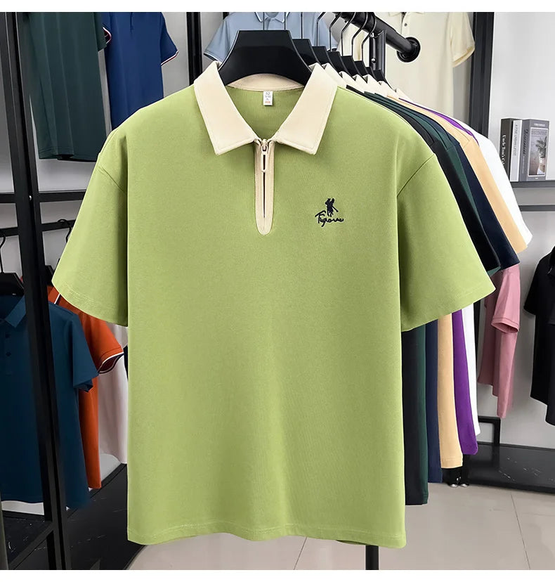 Luxury brand short sleeve polo shirt men's fashion Pony embroidered summer trendy breathable casual color blocked lapel T-shirt.