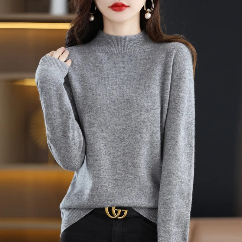 100% Pure Wool Half-neck Pullover In Autumn And Winter New Cashmere Sweater Women's Casual Knit Top Women's Coat 19 Colors.