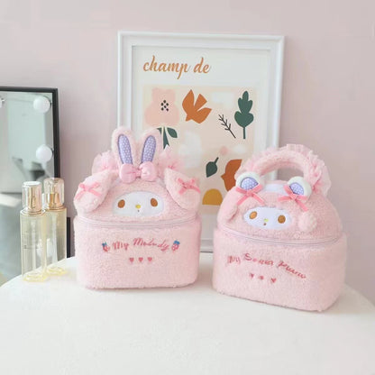 Cute My Melody Sweet Piano Cosmetic Bag Lovely Pink Drawstring Bag Kawaii Jewel Case Japanese Style Plush Bag Gifts Girl.