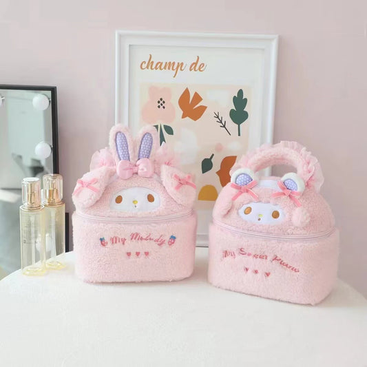 Cute My Melody Sweet Piano Cosmetic Bag Lovely Pink Drawstring Bag Kawaii Jewel Case Japanese Style Plush Bag Gifts Girl.
