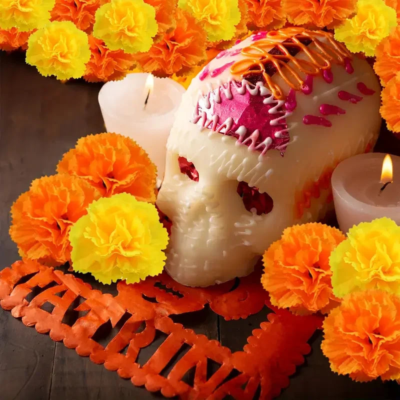 2,17 Zoll mexikanische Ringelblume künstliche Blumen Tag der Toten DIY Girlande String Halloween Diwali Party Home Outdoor Dekoration.