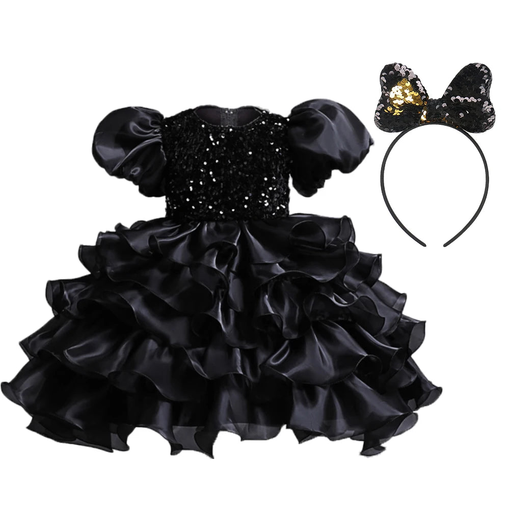 Kinder kleid schwarz Prinzessin Anhänger Kleid Kinder kleid Blumen kleid 4 bis 12 Jahre Mädchen Klavier Performance Kleid.