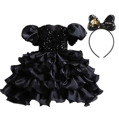 Kinder kleid schwarz Prinzessin Anhänger Kleid Kinder kleid Blumen kleid 4 bis 12 Jahre Mädchen Klavier Performance Kleid.