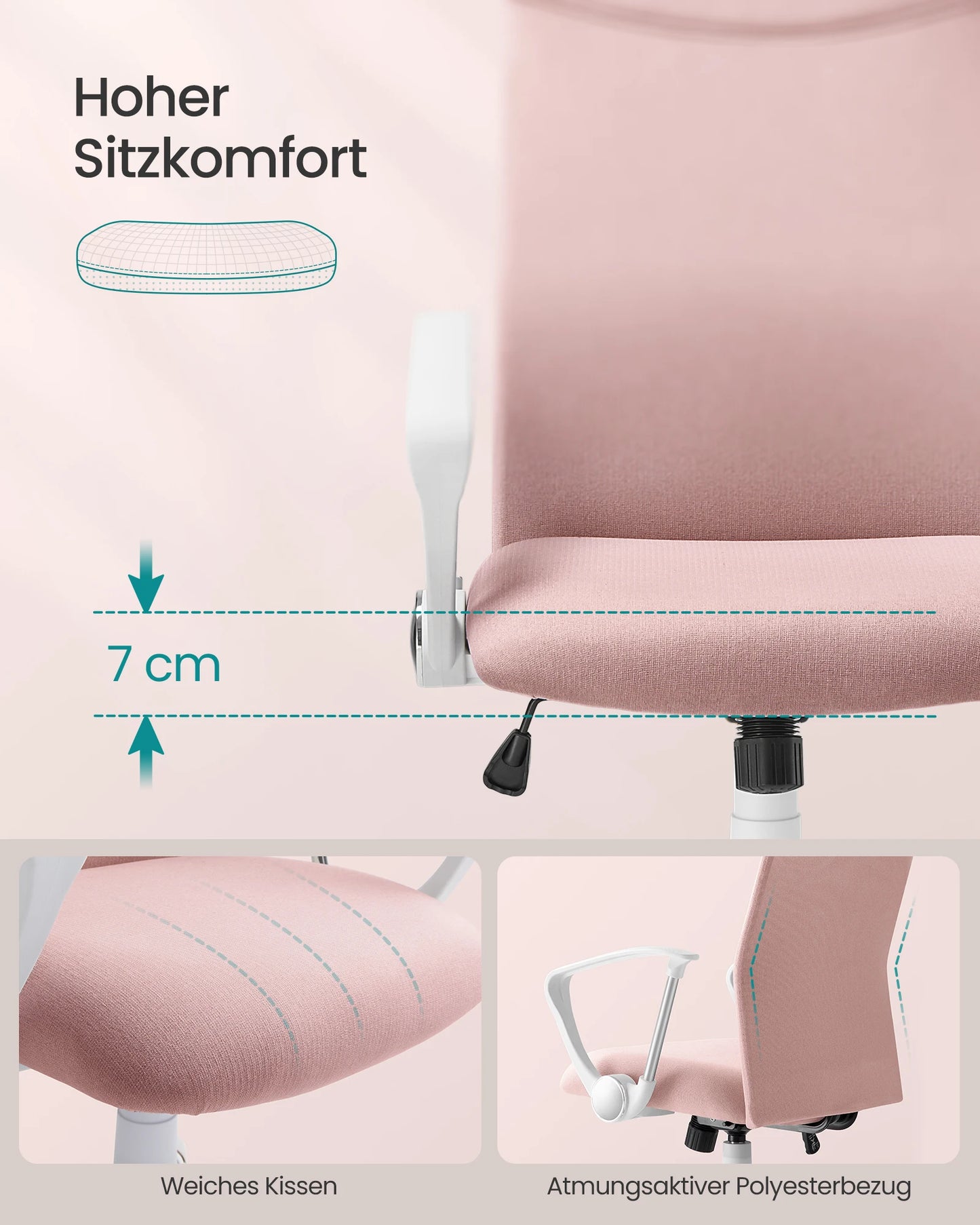 SONGMICS Bürostuhl, ergonomischer Schreibtischstuhl, Drehstuhl, gepolsterter Sitz, höhenverstellbar und neigbar