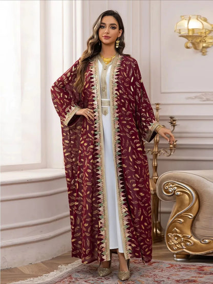 Muslim Abaya 3 Piece Set Women Party Dresses Cardigan Robe Sashes Suit Bronzing Jalabiya Ramadan Morocco Dubai Kaftan Vestidos.