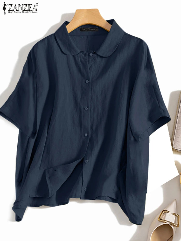 ZANZEA Summer Fashion Lapel Neck Shirt Women Elegant 3/4 Sleeve Blouse Work Buttons Down Tops Tunic Female Casual Loose Blusas.