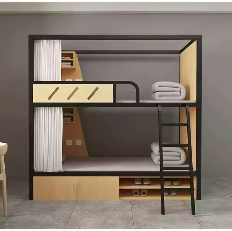 Obere und untere Etagenbetten, Schulwohnheim, Apartmentbett, Jugend, Hostel, Raumkapsel, All-Inclusive-Bett, Stahl, Holz, kombiniert, Mutter