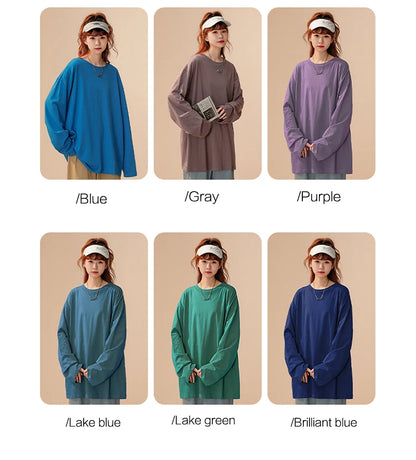 COUTUDI-Oversized T-Shirt for Women, Loose Pullover,Long Sleeve, Casual 100% Cotton Tee Shirt, Lady Tops, Korean Streetwears.