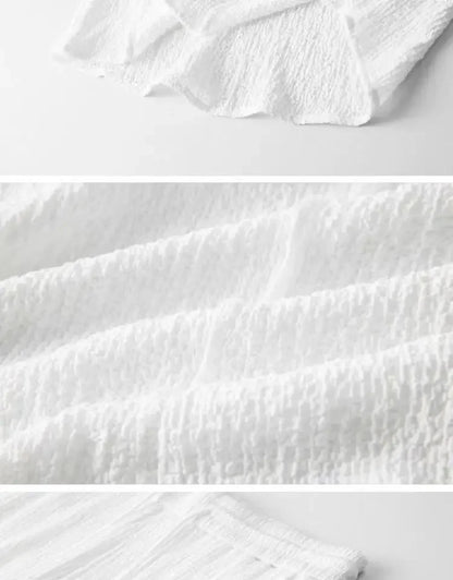 Summer Lightweight Pleated Cotton Casual Sports Set Men's Thin Comfortable Breathable Fashionable Collar Short Sleeve Two-Piece.