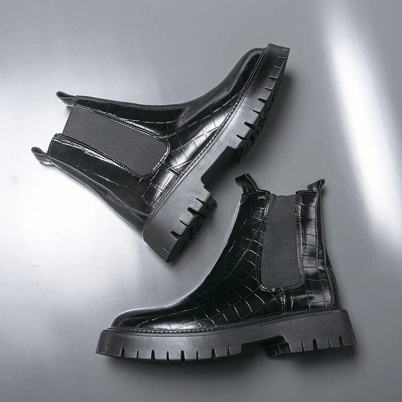 Street Style Pointed Toes Chelsea Boots Stylish Leather Ankle Boots Fashion High Top Shoes Party Business Motorcycle Boots Botas.