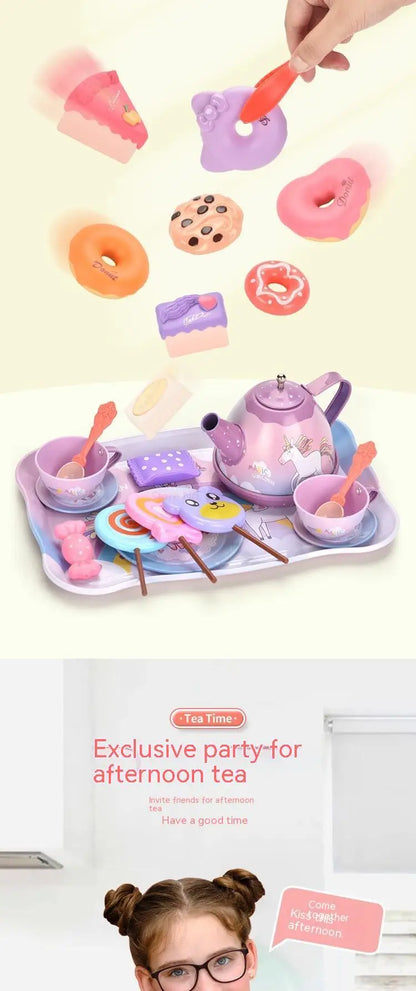 Kids Tea Party Set For Little Girls Mermaid Gift Pretend Toy Tin Tea Set Princess Tea Time Kitchen Pretend Play Tea Set Gift