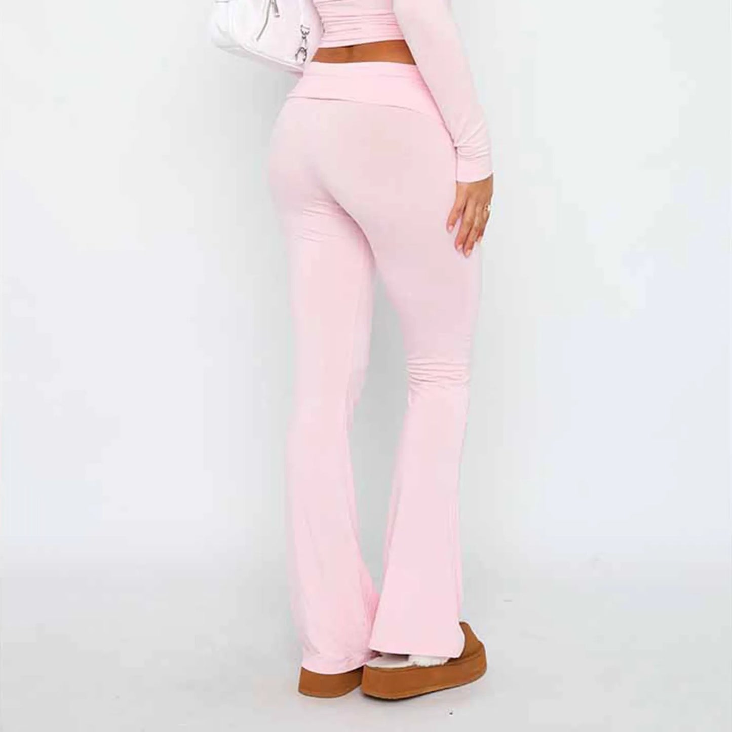 Damenmode, einfarbig, schmale Passform, schmale Reverse-Taille, niedrige Taille, elastische Taille, Schlaghose, Hose für Damen, Damenhose 2024