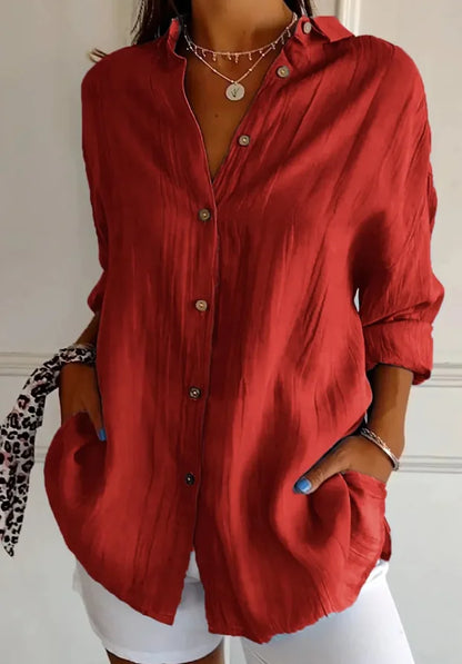 Shirt Women's Lapel Long Sleeve Solid Color Casual Single Breasted New Fashion Brown Black White Shirt Tops Blouses for Female.