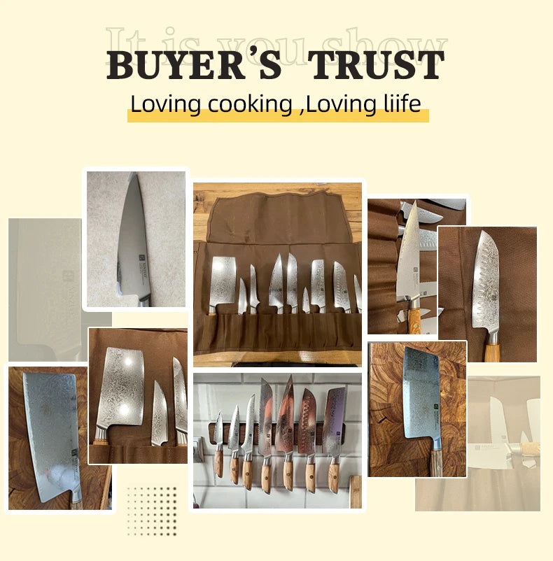 XINZUO 1-8pcs Kitchen Knife Set 73 Layers Custom Damascus Steel 15°±1 Per Side Steel Blade with Olive Wood Handle.
