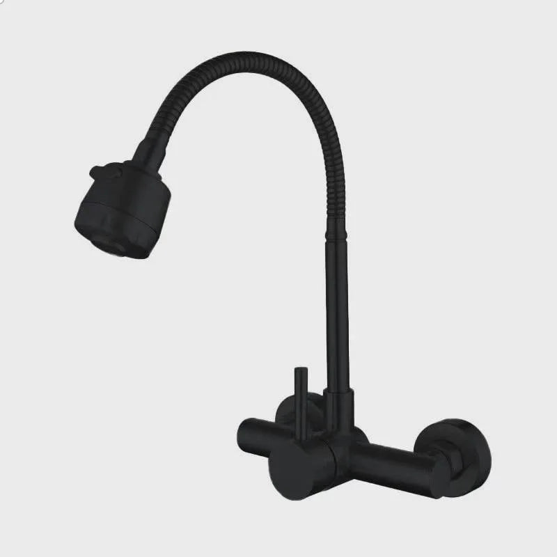 Universal Wall Mounted Stainless Steel Kitchen Faucet Cold and Hot Tap 360 Degree Swivel Flexible Hose Single Handle Faucet
