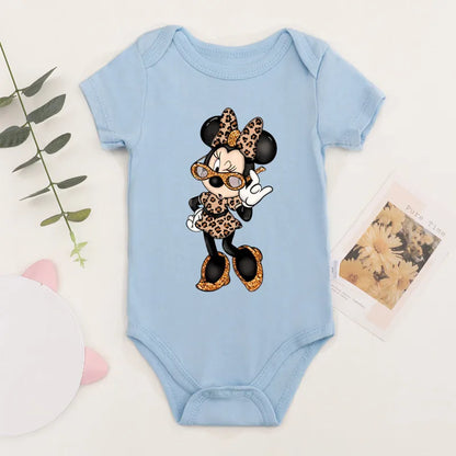 Niedliche Leopard Minnie Maus Disney Newbron Bodys Baby Kleidung Sommer Kurzarm Baumwolle Minnie Kawaii Stram pler Overall