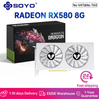 SOYO AMD Radeon RX580 8GB Gaming Graphics Card 2048SP GDDR5 256Bit PCIE 3.0 x16 DP DVI RX580 8GB GPU Desktop Computer Video Card.