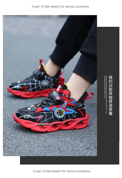 Disney Boys Shoes LED Lights Cartoon Autumn Children's Sports Shoes Leather Non-slip Children's Running Shoes Sneaker Size 25-35.