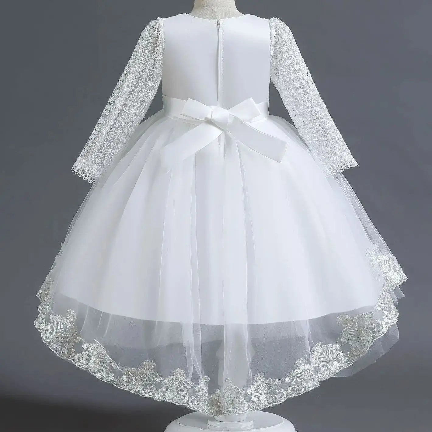 Party-Tüll-Kleider für Mädchen, langärmelig, Spitze, Perlen, nachgestelltes Prinzessinnenkleid für Kinder, Hochzeit, Geburtstag, Performance, Abendkleid.