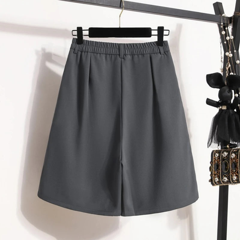 Women's A-Line High Waisted Wide Leg Short Pants Plus Size Casual Suit Shorts Summer 2025 Oversized Loose Five Quarter Pants.