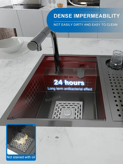 Hidden Cup Washer kitchen Sink Stainless Steel Small Bar Single Slot Washbasin Multifunctional With Cover Plate Dishwashing Pool