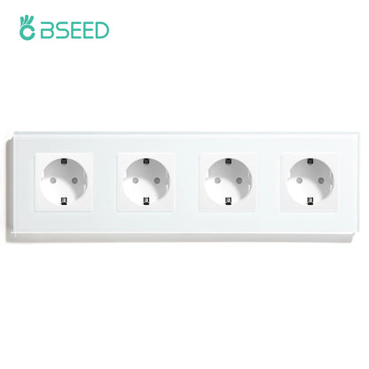 BSEED Touch-Lichtschalter, EU-Standard-Wandsteckdose mit USB Typ-C-Kristallglasscheibe, weiße Farbe, Netzstecker, 1/2/3 Gang-Schalter