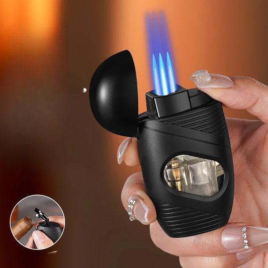 Mini Powerful Windproof Refillable Igniter Butane Gas Turbine Blue Jet Flame Torch Lighter Kitchen Gas Stove Cigar Punch Tool.