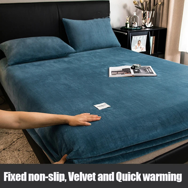 1pc Warm Winter Elastic Fitted Sheets Adjustable Flannel Velvet Mattress Cover Fluffy Fitted Bed Sheets for 200 Queen 180 size