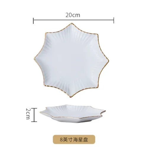 European Golden edged ceramic plate creative home serving plate special-shaped ceramic cutlery dinner plates fruit snack plates.