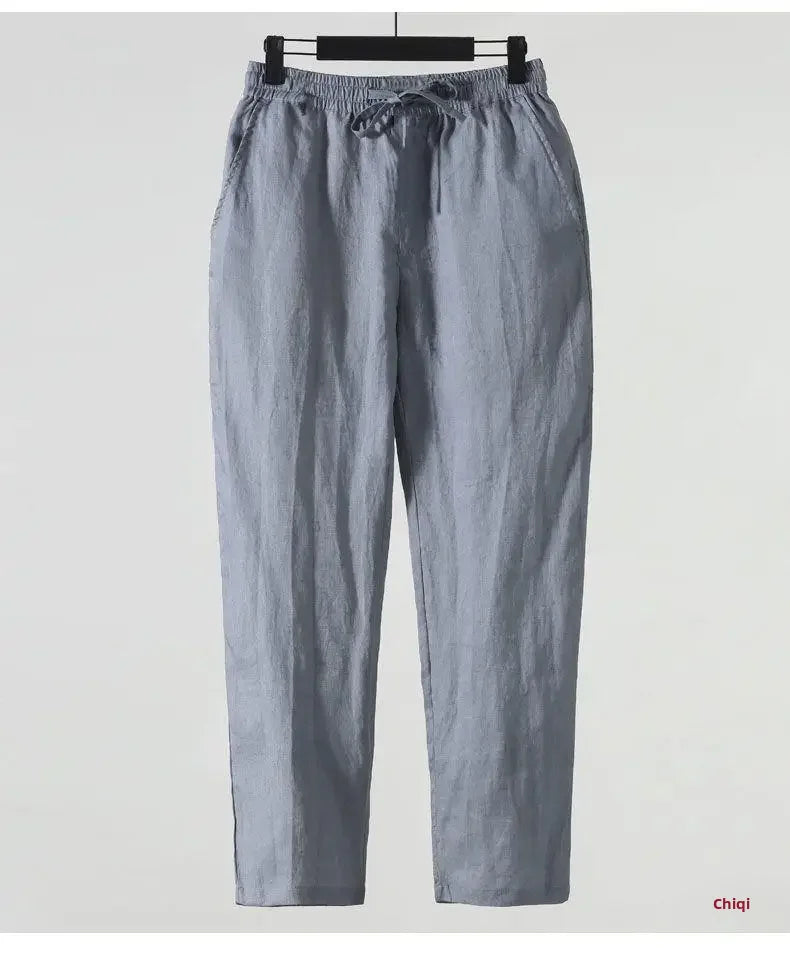 Casual Men's Linen Pants Loose Fit Cotton Linen 3/4 Length Pants Chinese Style Men's Material.