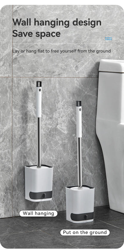 WORTHBUY Wandmontierte Toilettenbürste aus Kunststoff mit langem Griff und Halter, stanzfreie WC-Toilettenreinigungsbürste, Badezimmerzubehör