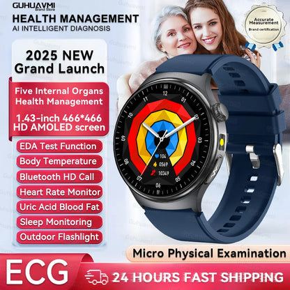 2026 New Smart Watch Men ECG+PPG Blood Lipids Uric Acid Blood Pressure Bluetooth Call 1.43'' Sapphire Smartwatch Remote Nursing