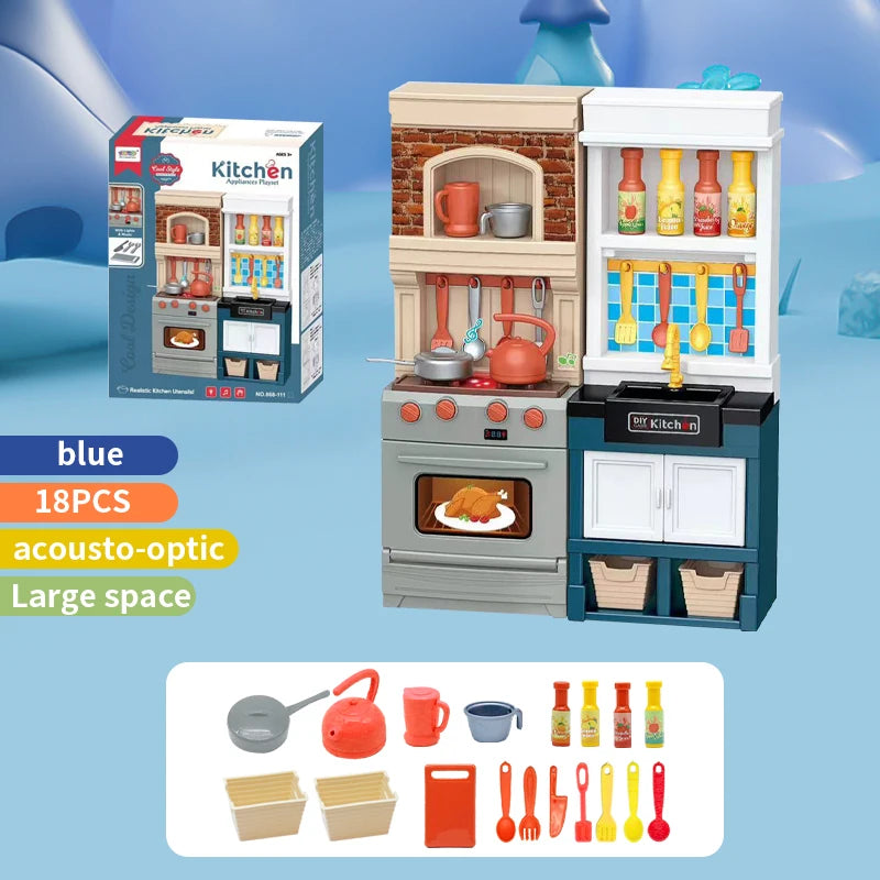 DIY Kid Play House Simulation Kitchen Pretend Toys Kitchenware Lighting and Sounds Cooking Game Set Children Fun Educational Toy