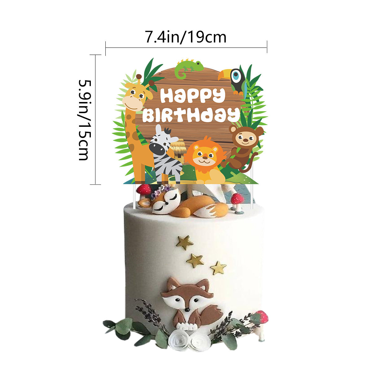 Wald Wald Thema Hintergrund Safari Tiere Alles Gute zum Geburtstag Banner Spirale Aufhänger Kuchen Topper Baby Dusche Geburtstag Party Dekor.