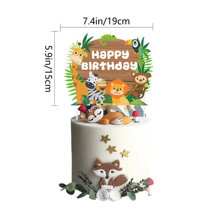 Wald Wald Thema Hintergrund Safari Tiere Alles Gute zum Geburtstag Banner Spirale Aufhänger Kuchen Topper Baby Dusche Geburtstag Party Dekor.