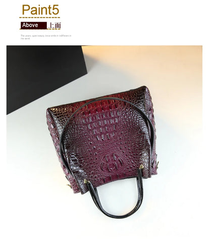 Genuine Leather Women Handbags New Tote Bag Fashion Crocodile Print Bucket Bag Retro Shoulder Messenger Bags Trend 2025