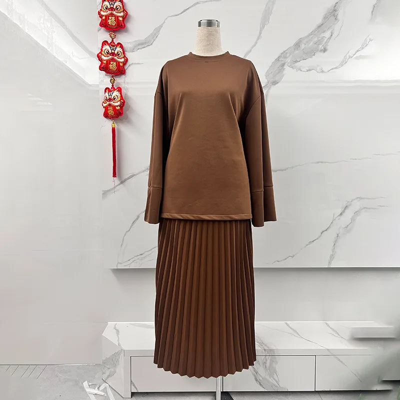 Eid Muslim Two Piece Set Women Top Long Skirt Suit Ramadan Morocco Dubai Islam Casual Ensemble Femme Arabic Skirts Outfits 2024.