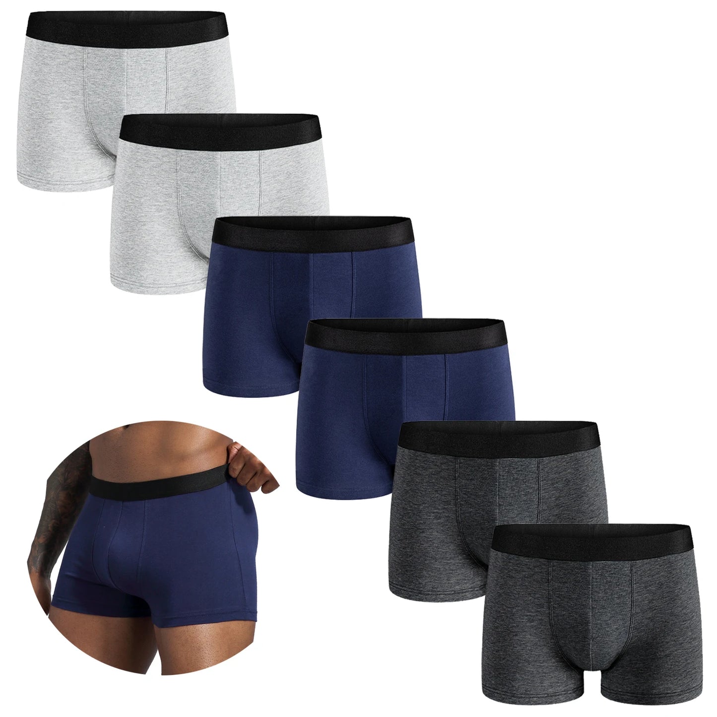 6 teile/paket Schwarz Boxer Shorts Männer Unterwäsche Weiche Atmungsaktive Männliche Unterhose für Männer Homme Boxershorts Slips 2024 Höschen
