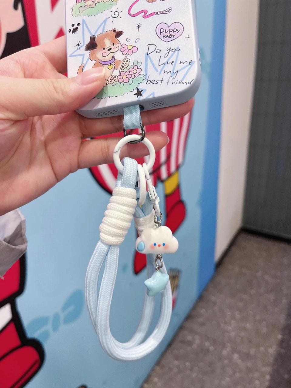 Kawaii Cloud Star Lanyard Short Wrist Strap Cute Phone Accessory for Mobile Camera.