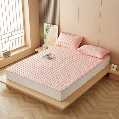 1piece simple solid-color thin mattress cover, single piece set, soft and comfortable, machine washable, suitable for bedrooms,.