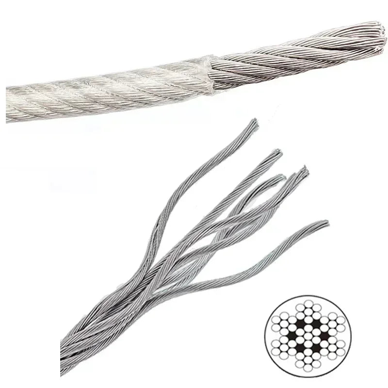 Diameter 0.8mm-8mm Length 2-100m Clothesline,PVC Transparent Plastic Coated No Burr 304 Stainless Steel Wire Rope Cable.