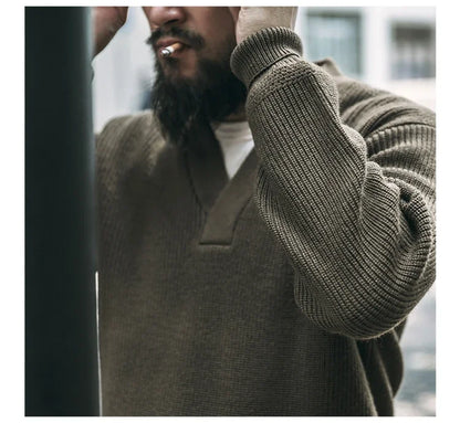 Bronson WWII USAAF Type A-1 Mechanic Sweater Men Heavyweight V-Neck Knit Jumper.