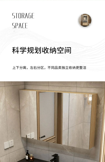 Leichter Luxus-Badezimmerschrank-Kombination, Badezimmer-Waschbecken, Gesichtswaschbecken, Toilettenholz, Waschbecken aus Keramik, integriertes Waschbecken im japanischen Stil