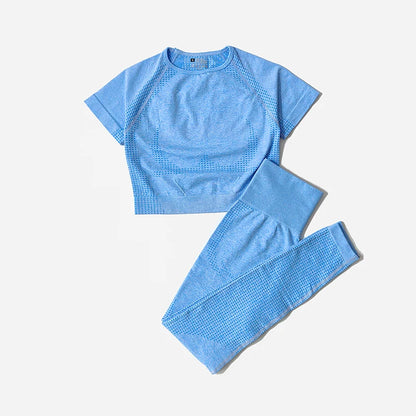 WAREBALL Seamless Yoga Set Women Workout Gym Clothes Fitness Short Sleeve Crop Top Shirt High Waist Leggings Pants Sports Suits