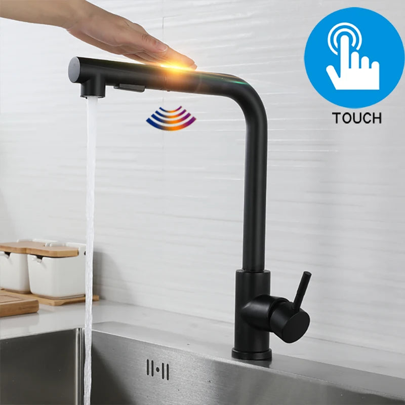 7 Word Touch on Kitchen Sink Faucets Stainless Steel Hot Cold Pull Out Kitchen Mixer Tap Brushed Nickel Touch Kitchen Faucet