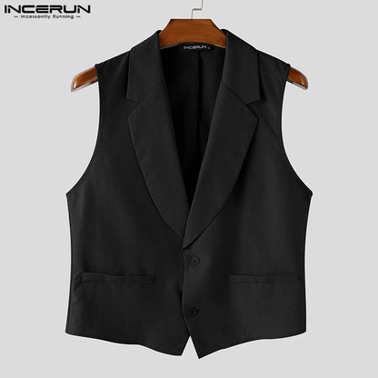 INCERUN Summer Men's Sets Solid Color Sleeveless Tops Tee Buttons Summer Long Pants Male Two-piece Suits Streetwear 2PCS S-5XL.