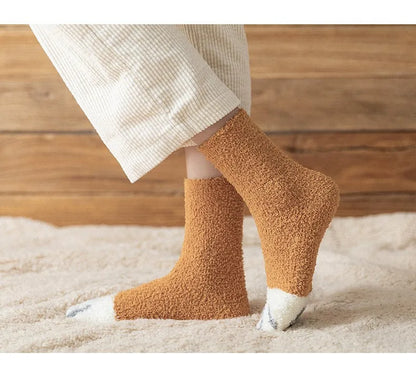 Women Socks Winter Warm Fluffy Socks Cute Animal Claw Cat Paw Footprint Fuzzy Socks Thicken Coral Fleece Home Floor Sleep Socks.