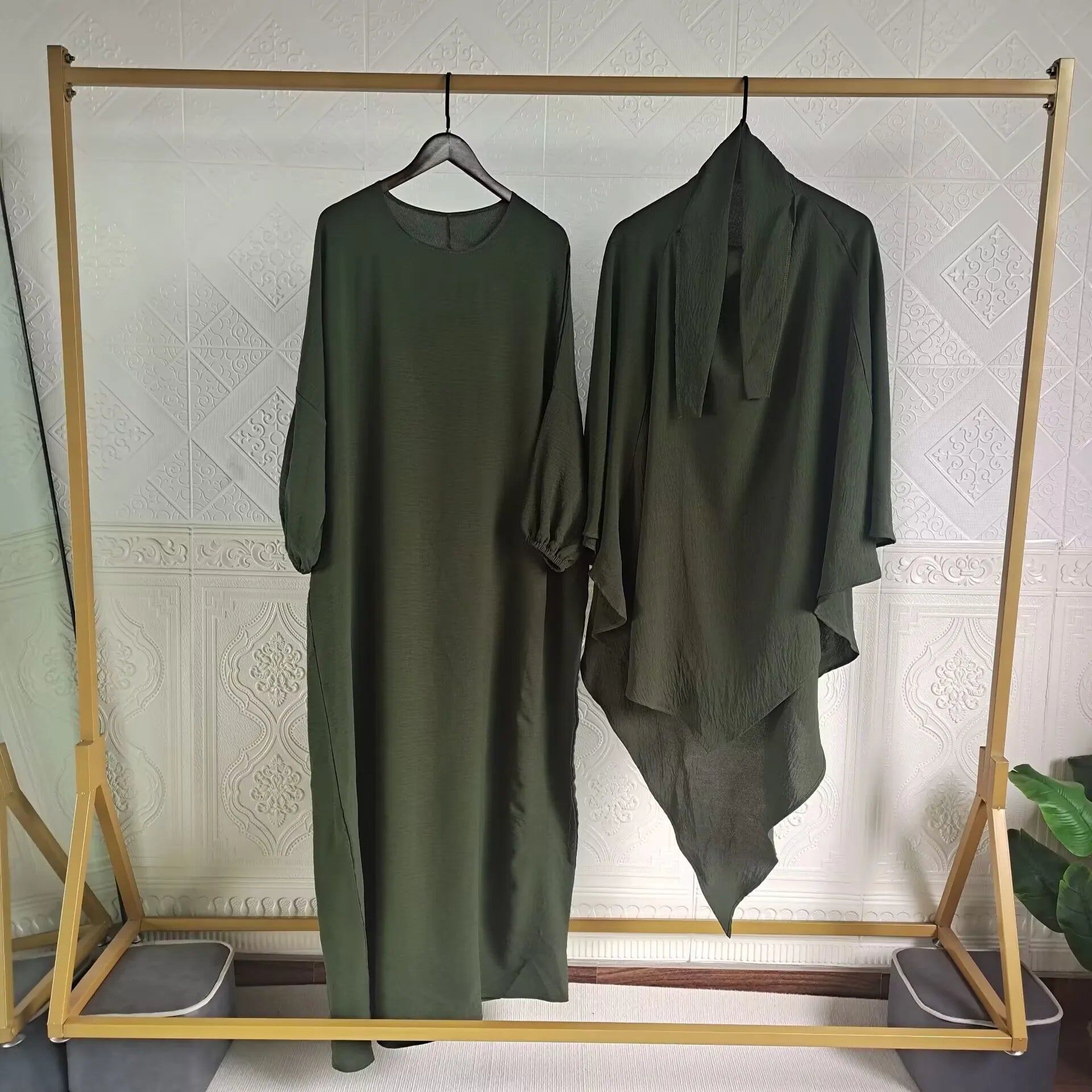 Eid Muslim Women Long Khimar 2 Piece Set Abaya Dress Prayer Garment Hijab Full Cover Islamic Ramadan Kaftan Djellaba 2023.